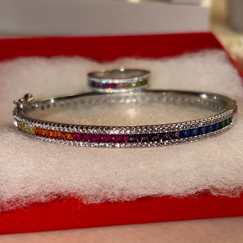 Multicolor Silver Bracelet And Ring Set - image 2
